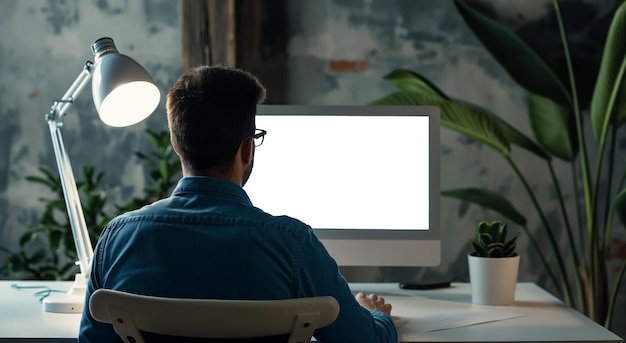 Photo un homme au bureau avec un ordinateur