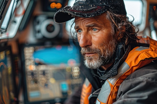 Homme au chapeau dans le cockpit de l'avion