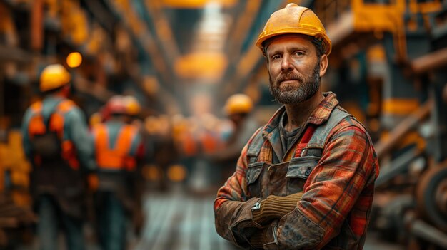 L'homme au chapeau dur dans l'usine