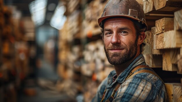 L'homme au chapeau avec des piles de bois