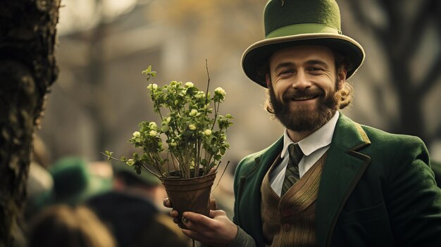 L'homme au chapeau vert et à la veste Le jour de Saint-Patrick