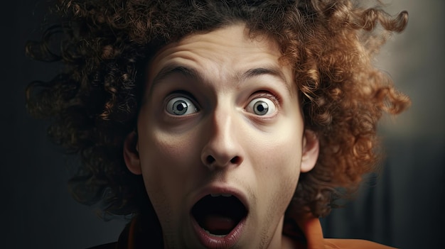 Un homme aux cheveux bouclés et aux grands yeux rouges