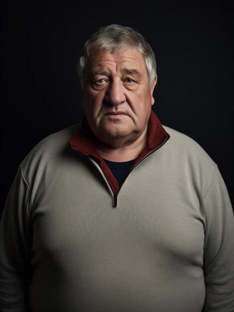 Photo un homme aux cheveux gris et un collier rouge se tient devant un fond noir