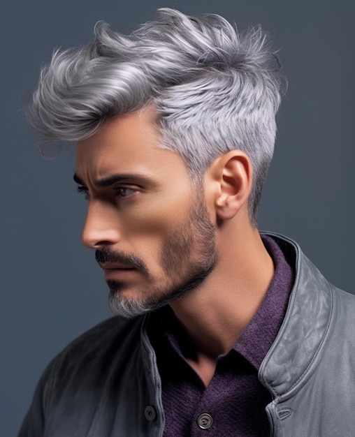 Un homme aux cheveux gris et une veste en cuir