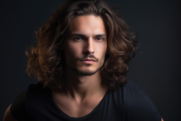 Un homme aux cheveux longs et une chemise noire