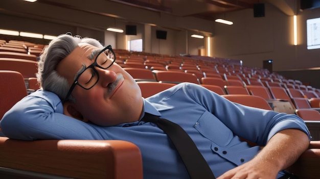 L'homme aux lunettes et à la cravate posé sur la chaise