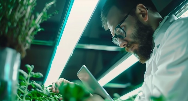 Photo un homme aux lunettes qui utilise un ordinateur portable