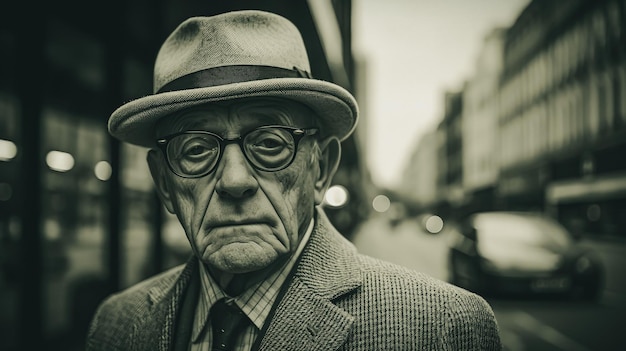 Un homme aux lunettes regarde droit devant pour honorer son service.