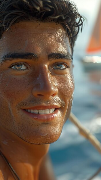 Photo un homme aux yeux bleus et un sourire qui dit boue