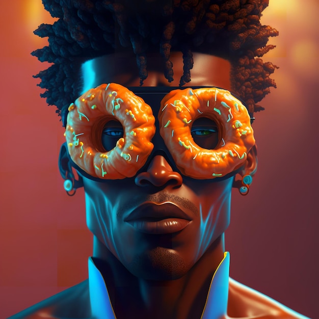 Un homme avec un bagel sur le visage