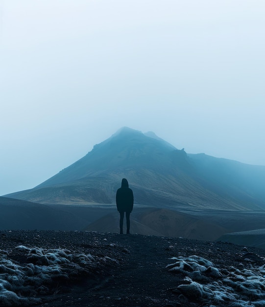 Photo l'homme de balone sur le sommet d'une montagne