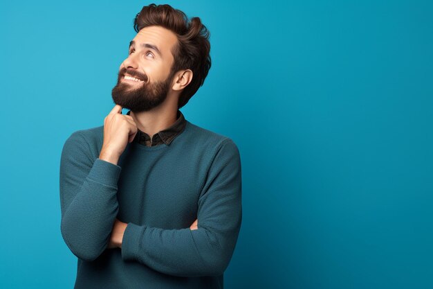 Homme à barbe attrayant sur un fond bleu isolé IA générative