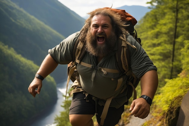 L'homme à la barbe et au sac à dos exécute l'IA générative