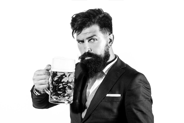 Photo homme, à, barbe, boire, bière