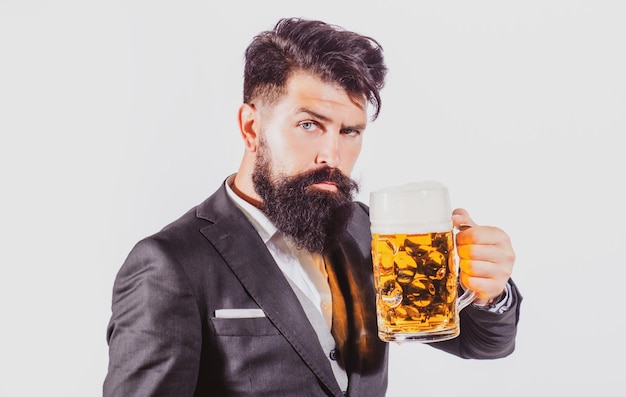 homme, à, barbe, boire, bière