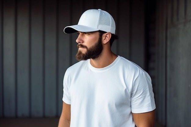 Photo un homme avec une barbe et un chapeau debout devant un bâtiment