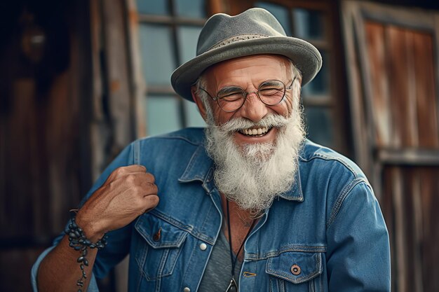 Photo un homme avec une barbe et un chapeau sourit à la caméra.