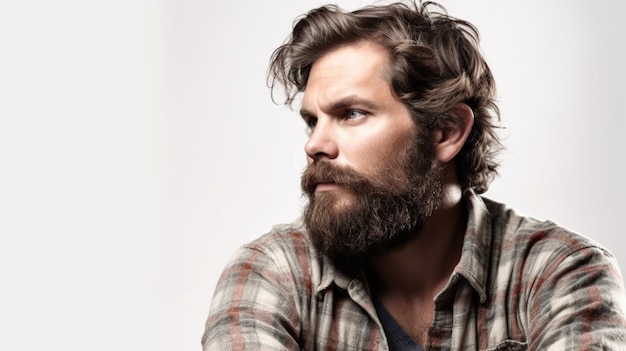 Un homme avec une barbe et une chemise à carreaux