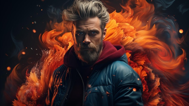 L'homme à la barbe devant le feu