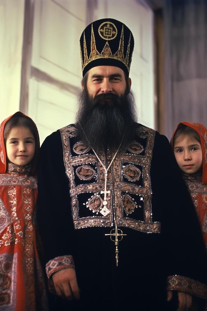 Photo un homme avec une barbe et une fille dans une robe avec une couronne dessus