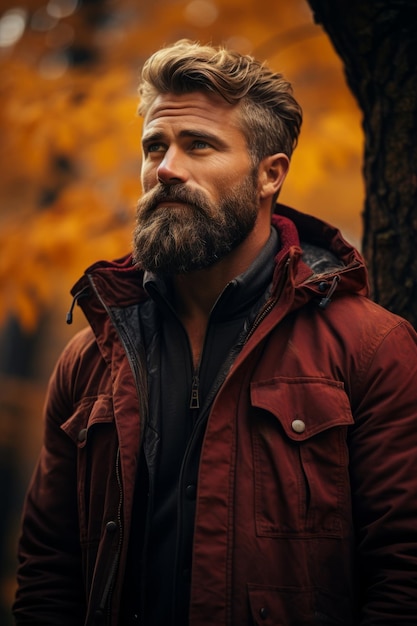 Un homme à la barbe avec une humeur d'automne