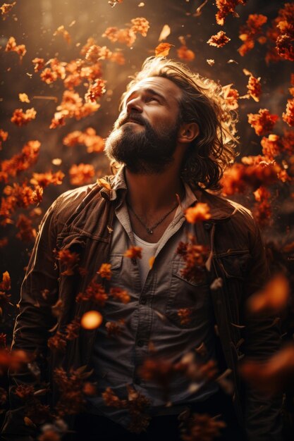 Photo un homme à la barbe avec une humeur d'automne