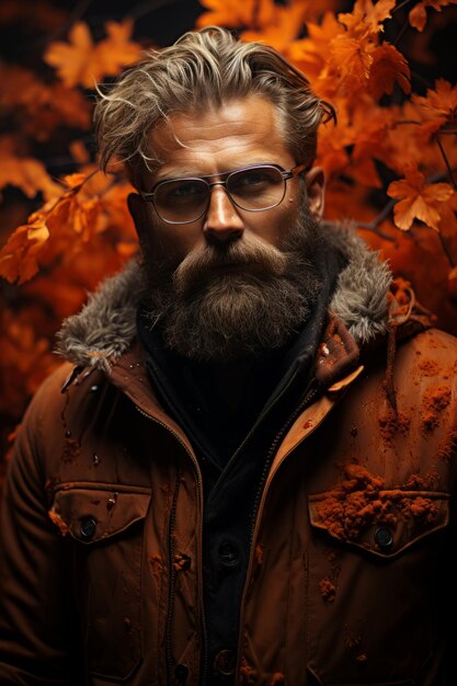 Un homme à la barbe avec une humeur d'automne