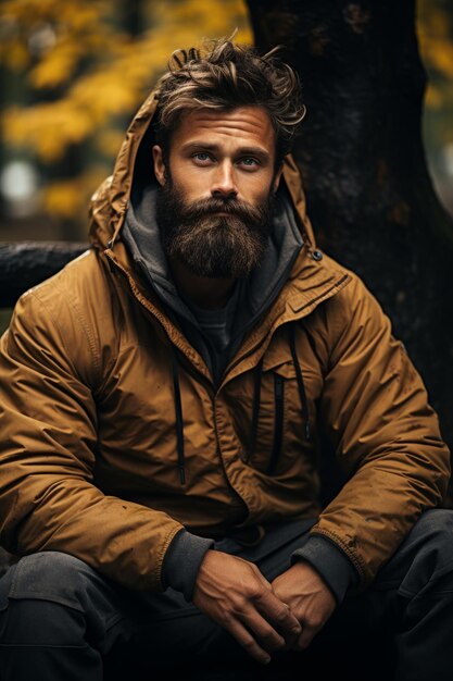 Un homme à la barbe avec une humeur d'automne