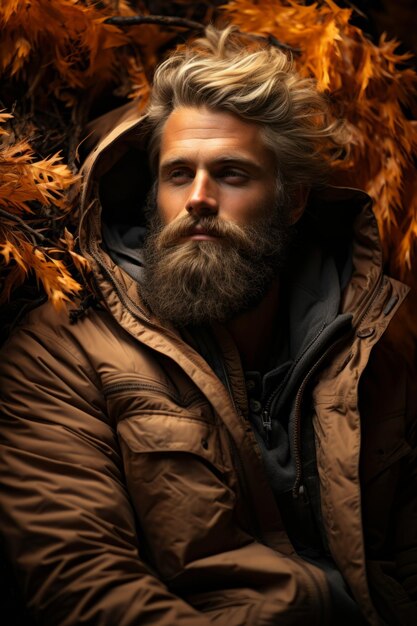 Un homme à la barbe avec une humeur d'automne