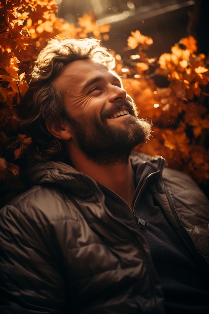 Un homme à la barbe avec une humeur d'automne