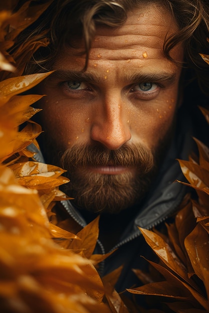 Un homme à la barbe avec une humeur d'automne