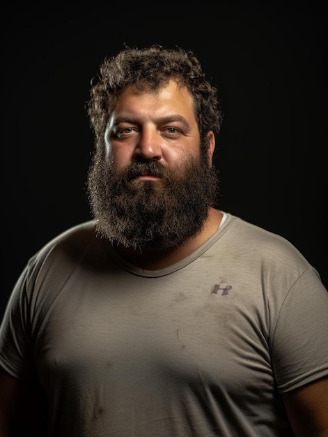 un homme avec une barbe et un logo Nike sur sa chemise