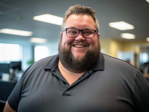 un homme avec une barbe et des lunettes dans un bureau