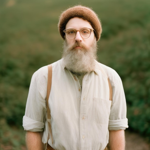 Un homme avec une barbe et des lunettes porte une chemise en jean et une chemise en jean