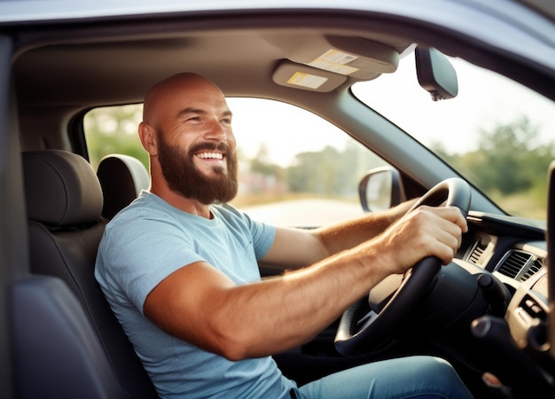 Photo un homme avec une barbe monte dans une voiture photo de haute qualité