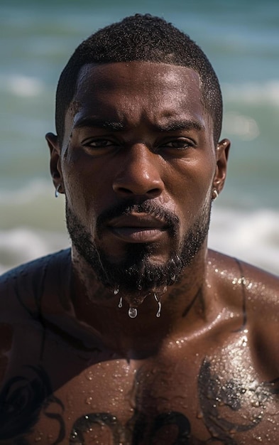 un homme avec une barbe mouillée et des cheveux mouillés