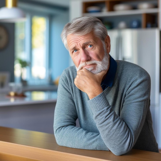 un homme avec une barbe et une moustache est assis à un bureau