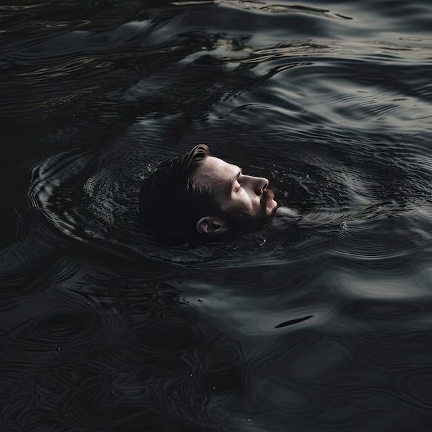 Un homme avec une barbe nage dans l'eau.