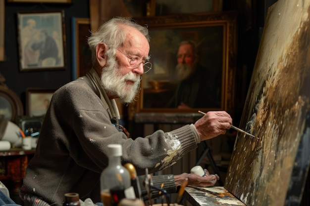 Un homme avec une barbe peint sur une toile