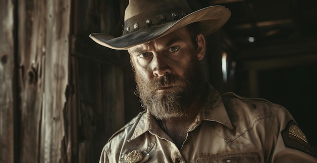 un homme avec une barbe portant un chapeau de cow-boy