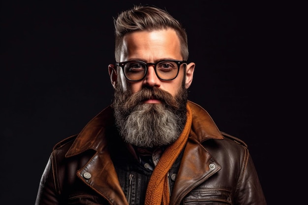 Un homme avec une barbe portant des lunettes et une veste