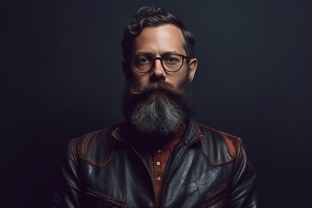 Un homme avec une barbe portant des lunettes et une veste