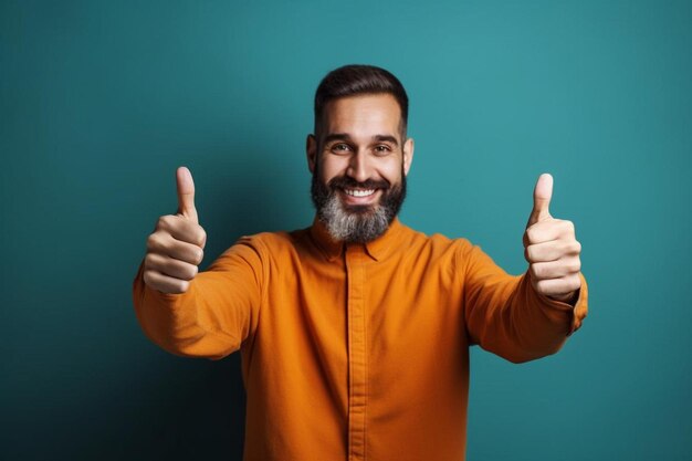 Un homme avec une barbe et un pouce levé