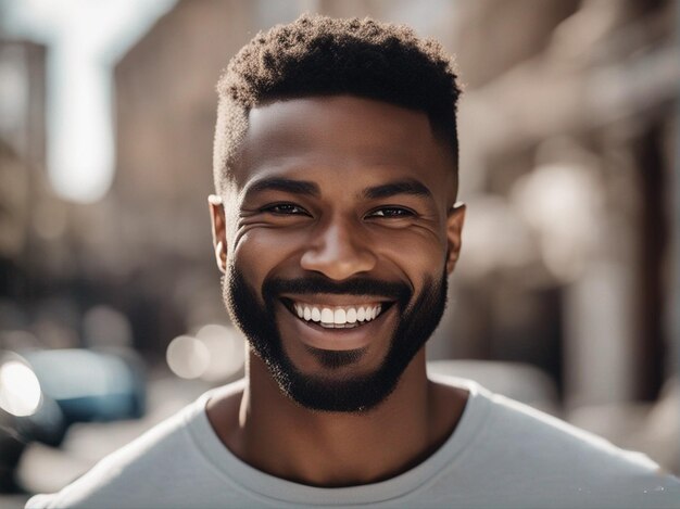 Photo un homme à la barbe qui sourit et sourit.