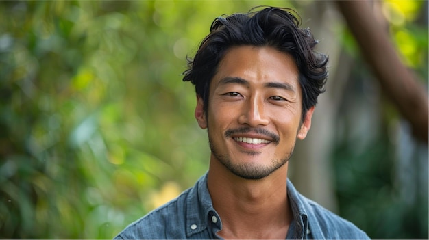 un homme avec une barbe souriant et portant une chemise qui dit sourire