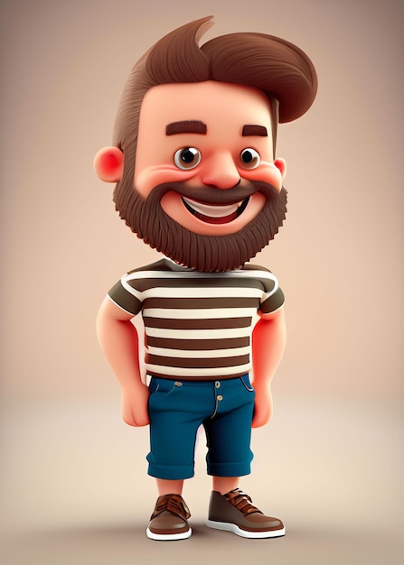 Photo un homme avec une barbe et un sourire qui dit qu'il sourit à un dessin animé pixar homme mignon, amical et en bonne santé