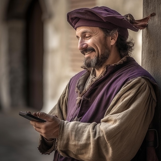 Photo un homme avec une barbe et un téléphone