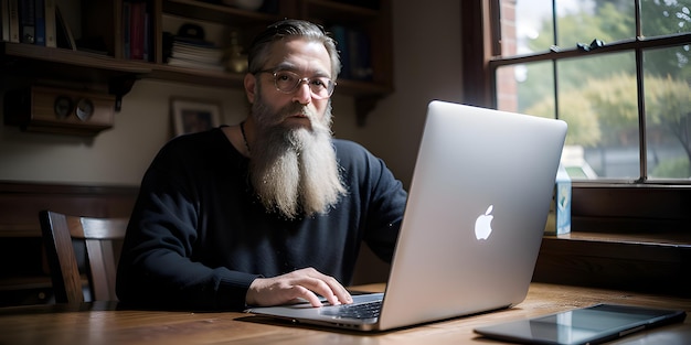 Homme avec barbe travaillant