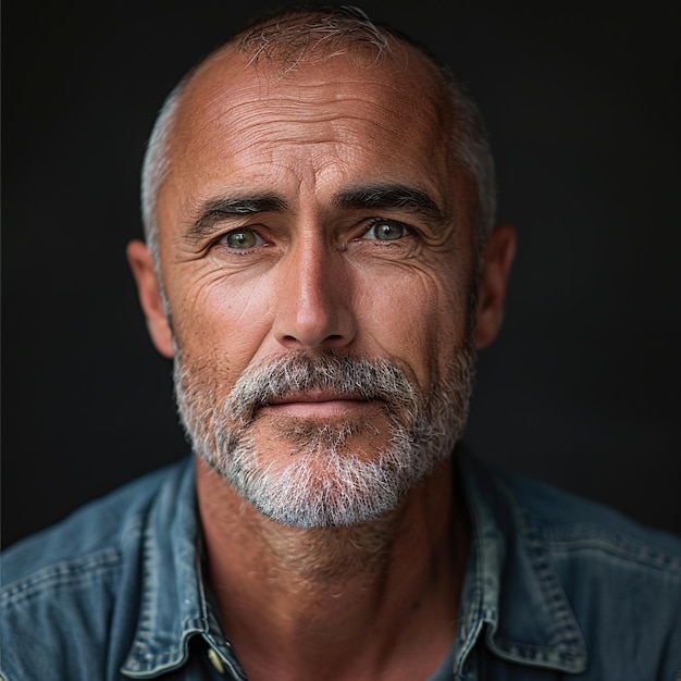 un homme avec une barbe et une veste de jean bleue porte une veste en jean