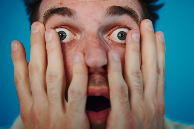 Un homme avec une barbe et des yeux bleus pleure